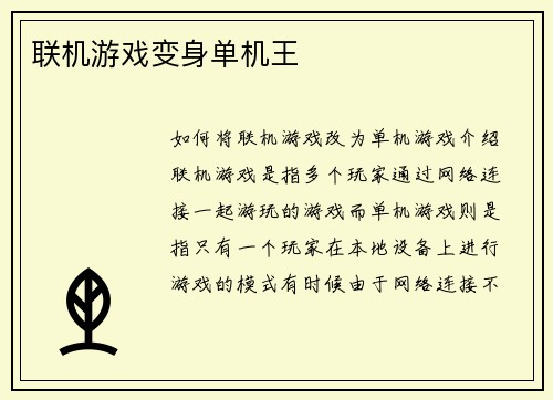联机游戏变身单机王